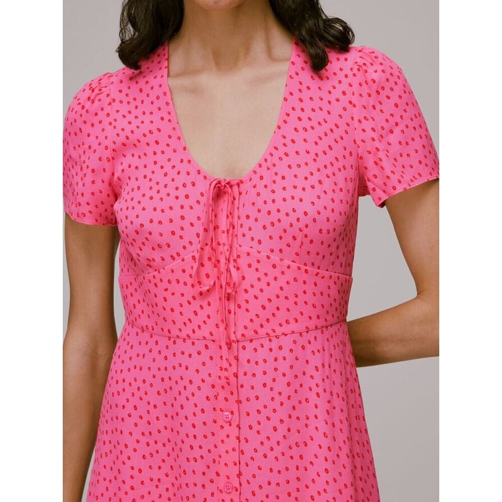 Whistles Heidi Polka Dot Midi Dress Pink Red Spot Print Viscose NWT Sz 4 - Picture 2 of 12
